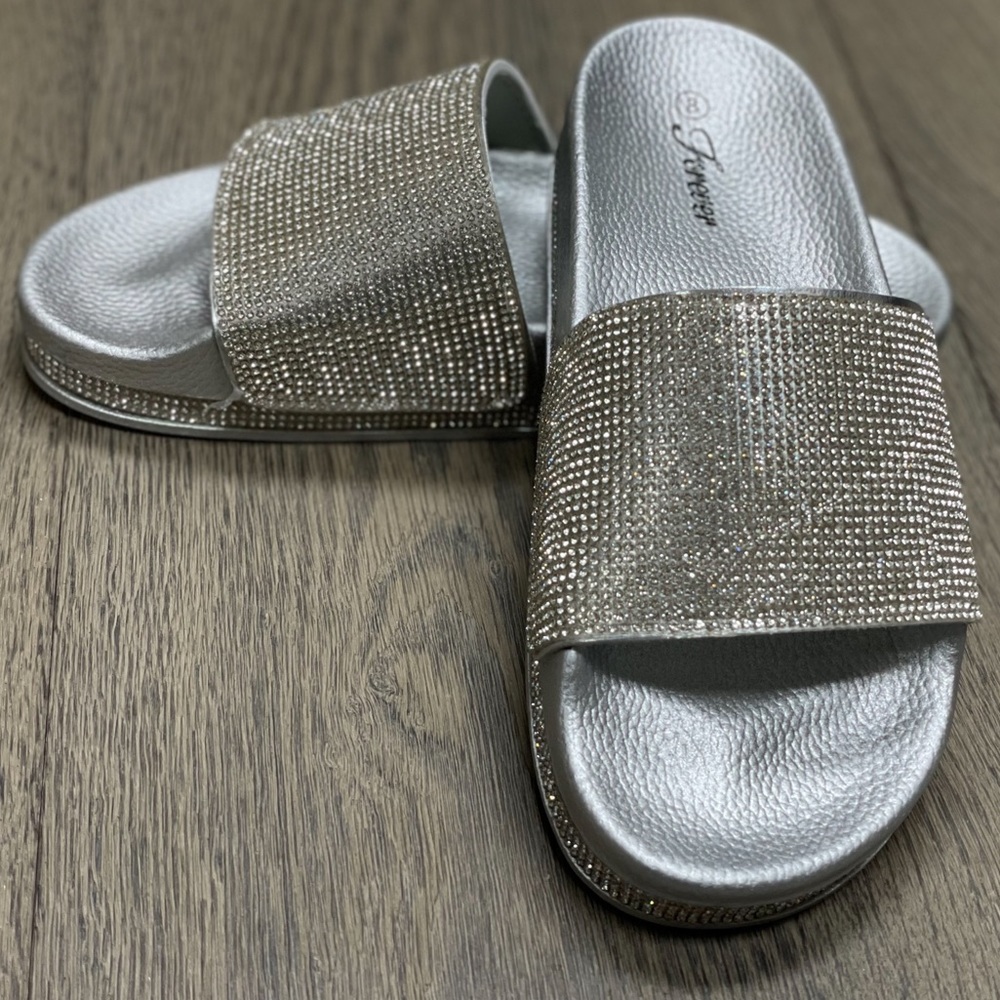 Rhinestone Glitter Slide Slip On Flatform Sandal - Picture 4 of 16